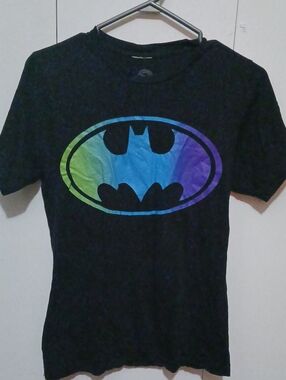 DC Comics Black Tee with Rainbow Batman Emblem